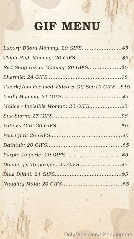 UPDATED JULY 1st, 2025Here is the price list for all my GIF ..