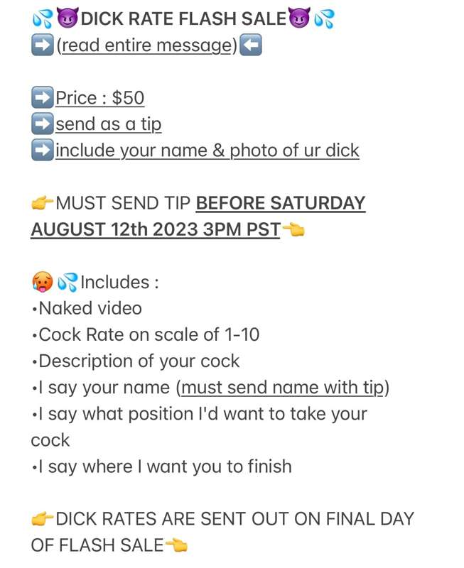 🥵💦DICK RATE FLASH SALE💦🥵 ends SATURDAY AUGUST 12th 2023 3PM ..