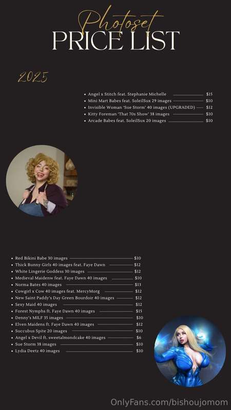 UPDATED JUNE 1st 2025Here is the price list for all my past ..