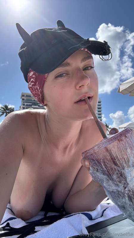 No top, no worries.. me, a smoothie, and maybe a few naughty..